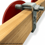 Example of the Speed Rack Target hanger being used on a horizontal 2x4 piece of wood, with a steel static target mounted to it.