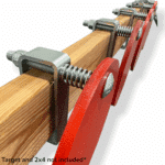 Example of a speed rack target hanger being mounted on a 2x4 with a steel static target attached to it.