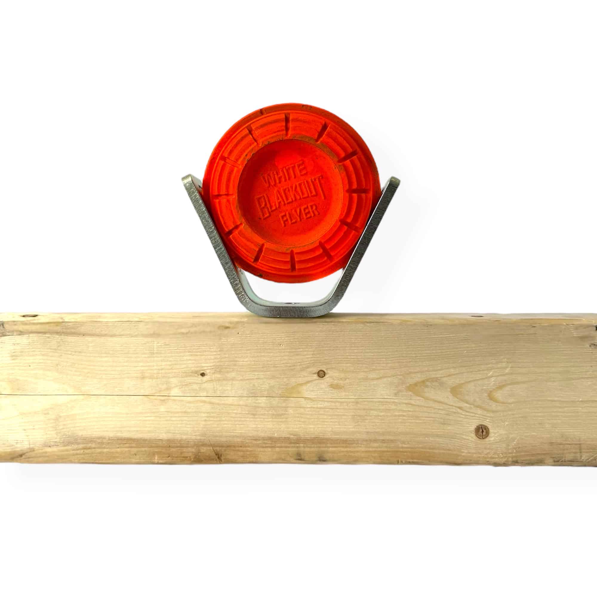 Set of five AR500 steel Clay Pigeon Brackets mounted on a 2x4 for reactive shooting